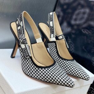 J'Adior Slingback Pumps Women Mirco Houndstooth Motif Canvas Black