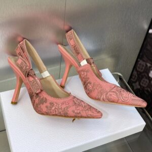 J'Adior Slingback Pumps Women Toile de Jouy Sauvage Motif Canvas Pink